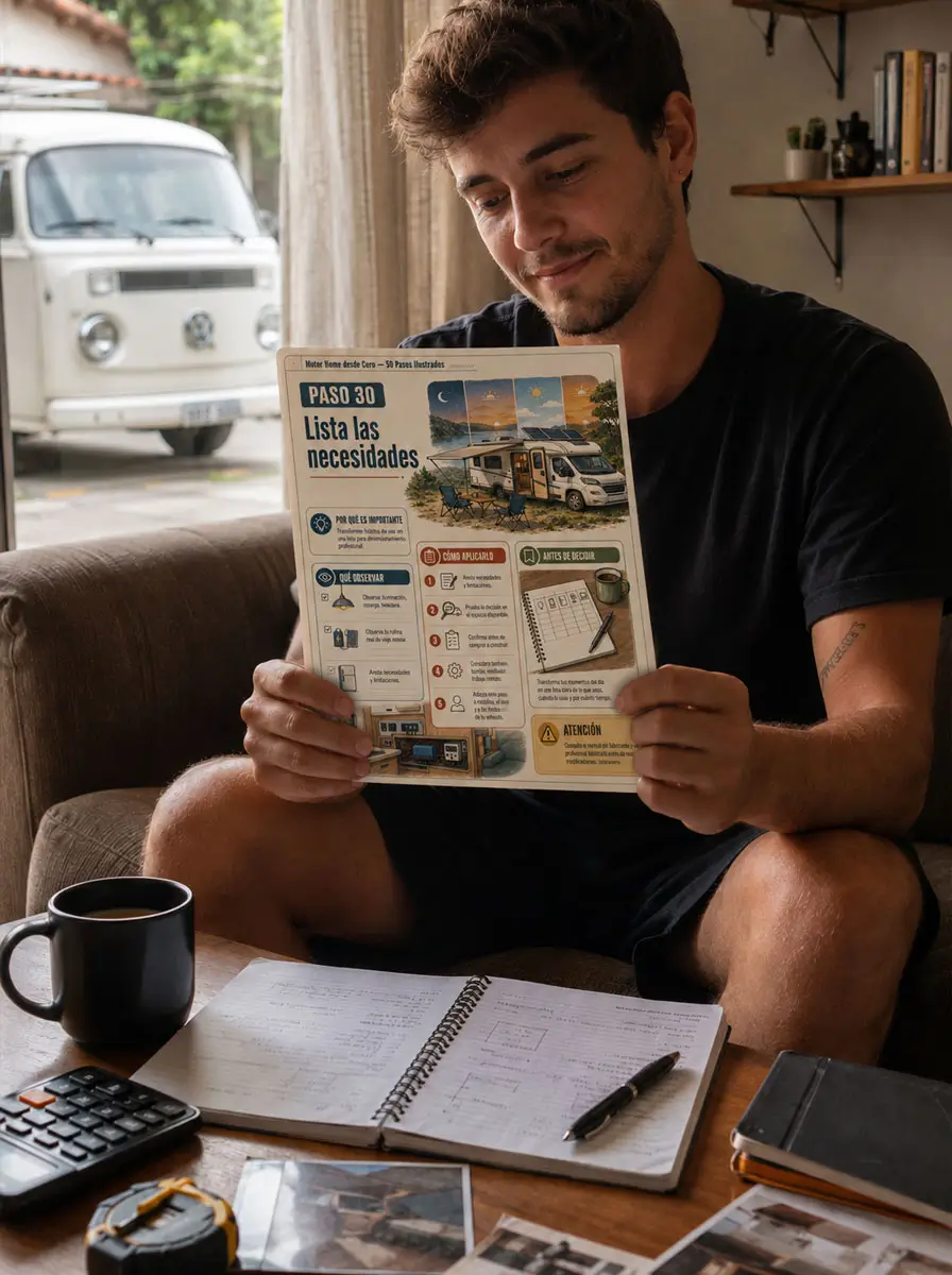 Hombre consultando la guía de necesidades eléctricas