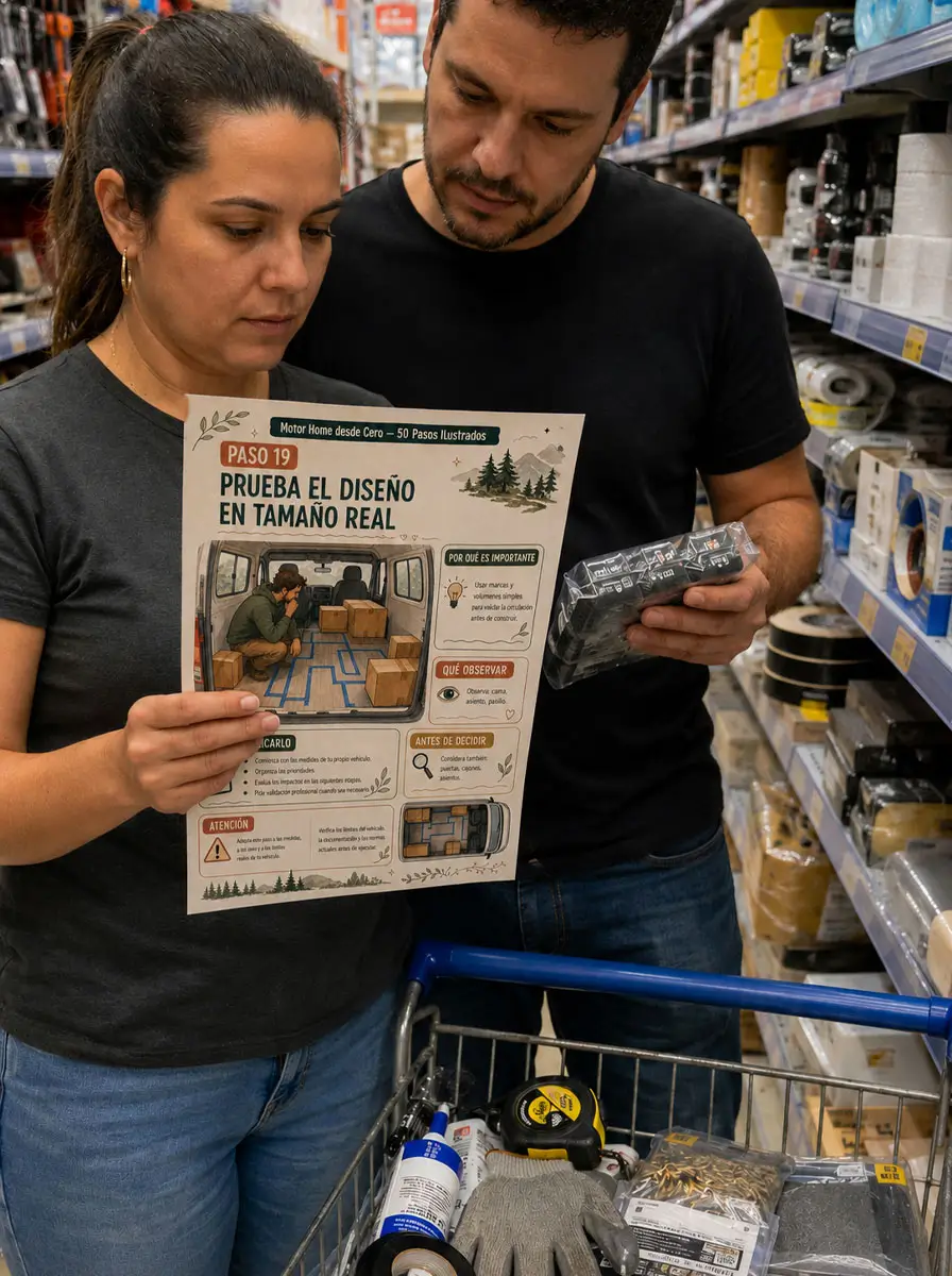 Pareja eligiendo materiales con el apoyo de la guía